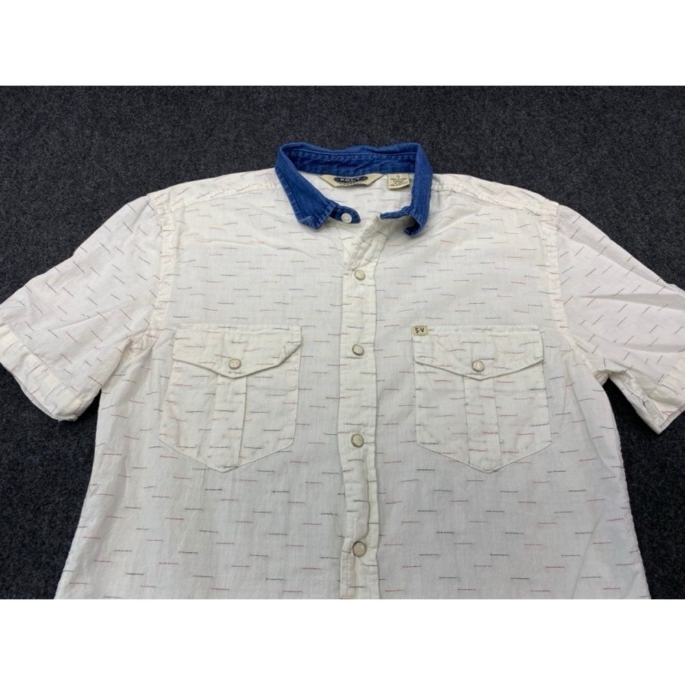 Salt Valley Western Button Down Shirt Mens Small White Blue Dash Short Sleeve